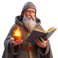beautiful modern A wise old wizard with a long white beard, reading from an ancient tome, warm firelight. Classical painting style genuine png