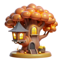 impressive artistic A whimsical treehouse nestled amongst the branches of a giant, glowing tree, warm, inviting lighting. Storybook illustration style authentic png