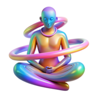 serene classic A serene meditating figure surrounded by a halo of swirling, multicolored energy, psychedelic art style authentic png