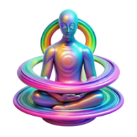 wonderful modern A serene meditating figure surrounded by a halo of swirling, multicolored energy, psychedelic art style genuine png