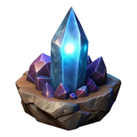 extraordinary classic A solitary, glowing crystal shard embedded in a rough-hewn rock, emitting a pulsating aura of energy, fantasy art style original png
