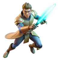 vibrant minimalist A powerful warrior wields a glowing energy sword, ready for battle. Dramatic lighting from above. Shonen anime style exclusive png