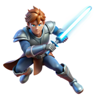 magnificent minimalist A powerful warrior wields a glowing energy sword, ready for battle. Dramatic lighting from above. Shonen anime style detailed png