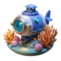 wonderful abstract A underwater robot exploring a coral reef, illuminated by underwater lighting, in a vibrant, underwater style authentic png