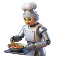 serene rustic A robot chef preparing a meal with precise movements, illuminated by kitchen lighting, in a realistic style high resolution png