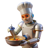 magnificent vintage A robot chef preparing a meal with precise movements, illuminated by kitchen lighting, in a realistic style exclusive png