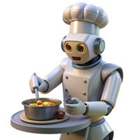 impressive modern A robot chef preparing a meal with precise movements, illuminated by kitchen lighting, in a realistic style 4K png