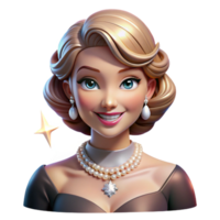 elegant abstract Portrait of a glamorous Hollywood starlet with a diamond necklace, a captivating smile, lit by the flash of paparazzi cameras, in the style of Art Deco detailed png