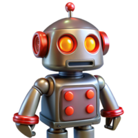 elegant abstract A vintage toy robot with glowing red eyes, dark background, cinematic lighting, retro futuristic style high resolution png