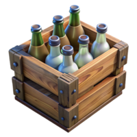 serene creative A vintage wooden crate filled with antique bottles, soft natural lighting, rustic still life style authentic png