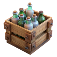 magnificent contemporary A vintage wooden crate filled with antique bottles, soft natural lighting, rustic still life style genuine png