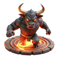 serene abstract A powerful minotaur with glowing red eyes, charging through a dark labyrinth, illuminated by torches, in a dynamic, comic book style high quality png