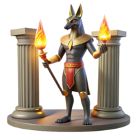 vibrant classic A cunning Anubis with the head of a jackal, weighing the heart of a soul against the feather of Ma'at, in the Hall of Two Truths, lit by torches, in an ancient Egyptian style 4K png