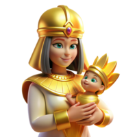 vibrant modern A benevolent Isis with a golden headdress, holding the infant Horus, bathed in a warm, golden light, in a serene, Egyptian Revival style exclusive png