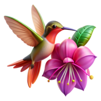 beautiful vintage A tiny hummingbird hovering near a vibrant fuchsia flower, dew-kissed petals, macro photography, natural lighting high resolution png