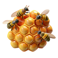 magnificent creative A swarm of bees buzzing around a honeycomb, close-up, macro photography style original png