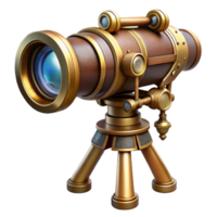 serene minimalist A steampunk telescope with a brass tripod and intricate lenses, celestial background, moonlight, digital painting original png