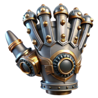 magnificent classic A steampunk gauntlet with intricate gears, pistons, and sharp claws, metallic reflections, dramatic lighting original png