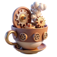 magnificent artistic A whimsical steampunk teacup, overflowing with gears and cogs, steam rising, lit by a soft, diffused light genuine png