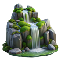 elegant rustic A cascading waterfall flowing over smooth, moss-covered rocks, long exposure photography, serene atmosphere original png