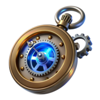 beautiful modern A steampunk pocket watch, intricate gears and cogs, roman numerals, glowing blue energy core, close-up, ray tracing, octane render high resolution png