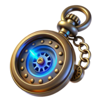 serene modern A steampunk pocket watch, intricate gears and cogs, roman numerals, glowing blue energy core, close-up, ray tracing, octane render original png