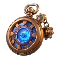 stunning artistic A steampunk pocket watch, intricate gears and cogs, roman numerals, glowing blue energy core, close-up, ray tracing, octane render high quality png