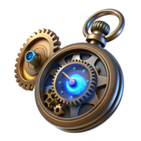 extraordinary modern A steampunk pocket watch, intricate gears and cogs, roman numerals, glowing blue energy core, close-up, ray tracing, octane render genuine png