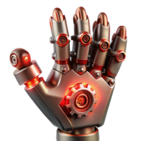 vibrant rustic A steampunk robotic hand, intricate gears and pistons, glowing red energy conduits, metallic sheen, dynamic pose, cyberpunk style detailed png