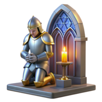 extraordinary contemporary A stoic knight in shining armor, kneeling before a sacred altar, bathed in the soft light of stained glass windows. Medieval fantasy, realistic style high quality png