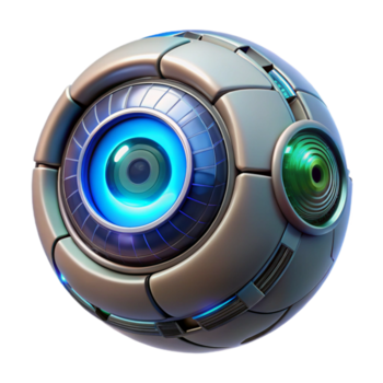 vibrante minimalista uma biônico olho com intrincado circuitos e uma brilhando lente, dramático iluminação, cyberpunk, exclusivo png