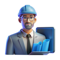 extraordinary artistic Portrait of an architect with blueprints, lit by the cool light of a computer screen, in a minimalist style authentic png