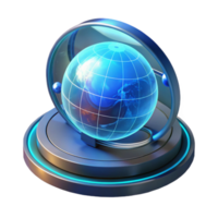 elegant traditional A futuristic, holographic display showing a rotating Earth with real-time data visualizations, illuminated by a cool blue light, in a global data visualization style authentic png