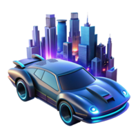 serene vintage A futuristic, flying car with sleek lines and glowing blue accents, soaring through a digitally generated cityscape, lit by neon signs and headlights, in a cyberpunk style authentic png