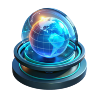 wonderful abstract A futuristic, holographic display showing a rotating Earth with real-time data visualizations, illuminated by a cool blue light, in a global data visualization style exclusive png