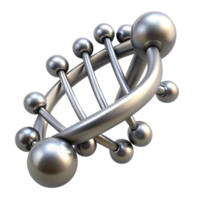lindo contemporâneo uma lustroso, prata nanobot enxame formando a forma do uma dna Duplo hélice, iluminado de microscópico lasers, científico visualização estilo autêntico png