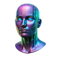 extraordinary artistic A holographic projection of a human face, glitching and distorting, binary code streaming across its surface. Cyberpunk style, neon lighting detailed png