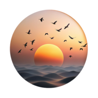 vibrant rustic A flock of birds migrating across a sunset sky, silhouette, minimalist style 4K png