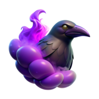 dramatic contemporary A wisp of smoke forming the silhouette of a raven, imbued with a violet magical glow, under a twilight sky, in a mysterious art style professional png