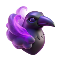elegant abstract A wisp of smoke forming the silhouette of a raven, imbued with a violet magical glow, under a twilight sky, in a mysterious art style authentic png
