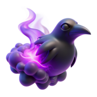 wonderful creative A wisp of smoke forming the silhouette of a raven, imbued with a violet magical glow, under a twilight sky, in a mysterious art style high resolution png