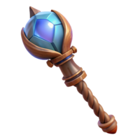 beautiful rustic A powerful magic staff, carved from ancient wood, topped with a pulsating crystal orb, illuminated by a beam of moonlight. Tribal art style exclusive png