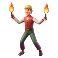 elegant abstract A street performer juggling flaming torches in a crowded square. Street entertainment style, night lighting authentic png