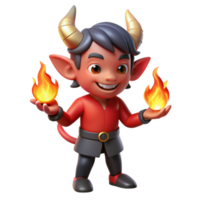 extraordinary rustic A mischievous imp with fiery red skin and horns, juggling glowing embers, lit by the flickering flames of a campfire. Cartoon style exclusive png