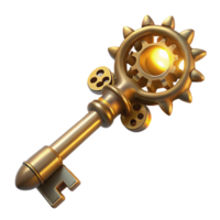 vibrant modern A steampunk key, with intricate gears and filigree designs, made of polished brass, lit by a single, focused beam of light high resolution png