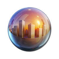 magnificent vintage A single, glowing orb reflecting a distorted cityscape. Abstract style 4K png