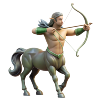 impressive rustic A wise centaur aiming a bow and arrow, his horse half muscular and powerful, set in a misty forest, realistic style, soft diffused light high quality png