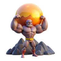 extraordinary abstract A powerful titan holding a mountain aloft, muscles bulging, lit by the setting sun, in a colossal, Romantic style detailed png
