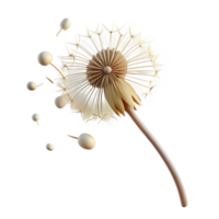 extraordinary creative A single dandelion seedhead in the process of dispersing its seeds, windblown effect, delicate and airy style 4K png