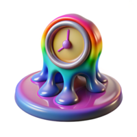 beautiful vintage A clock with its hands melting into a puddle of rainbow-colored liquid. Psychedelic style exclusive png